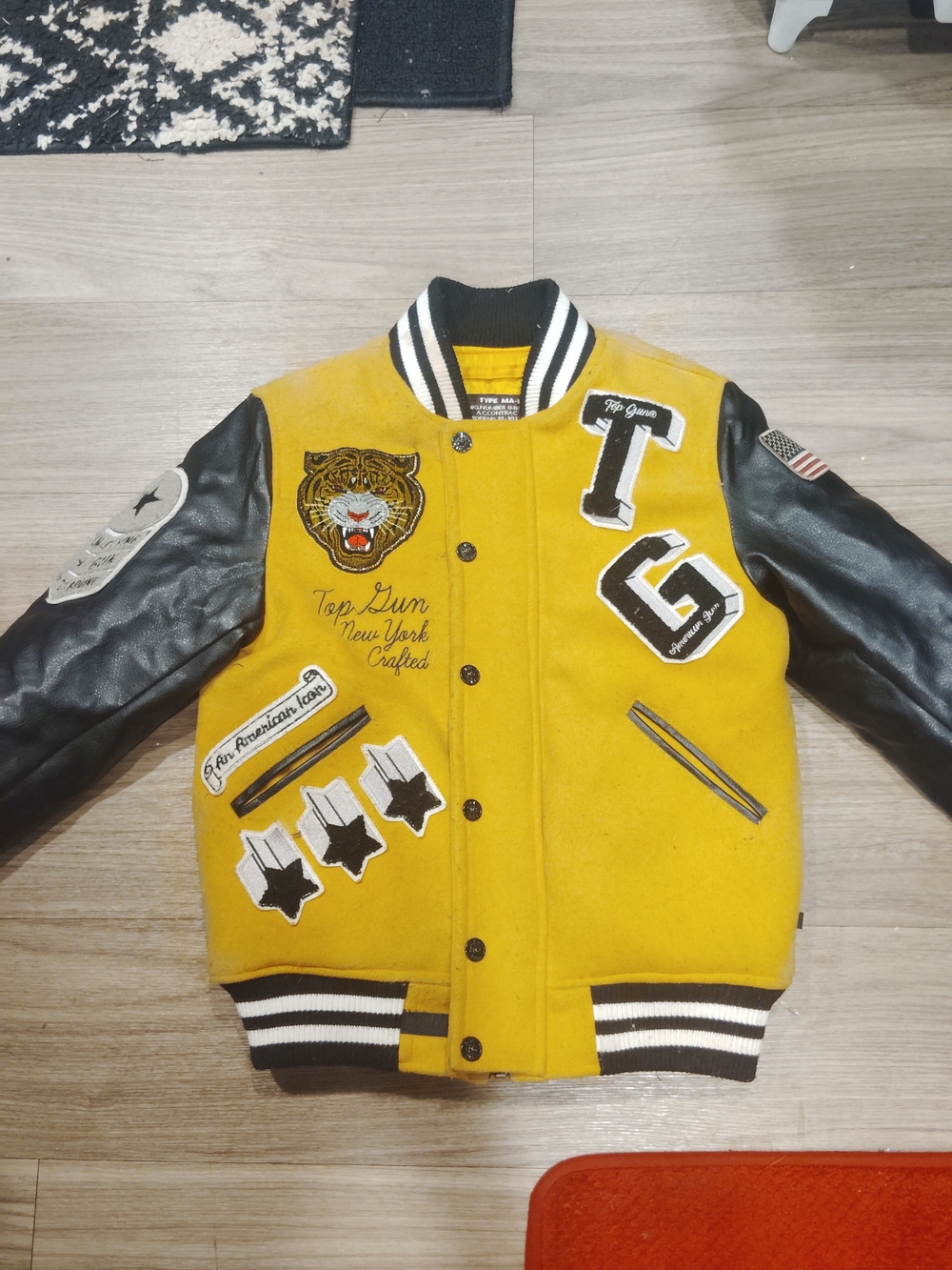 Kids Yellow and Black Varsity Jacket with Patch Details